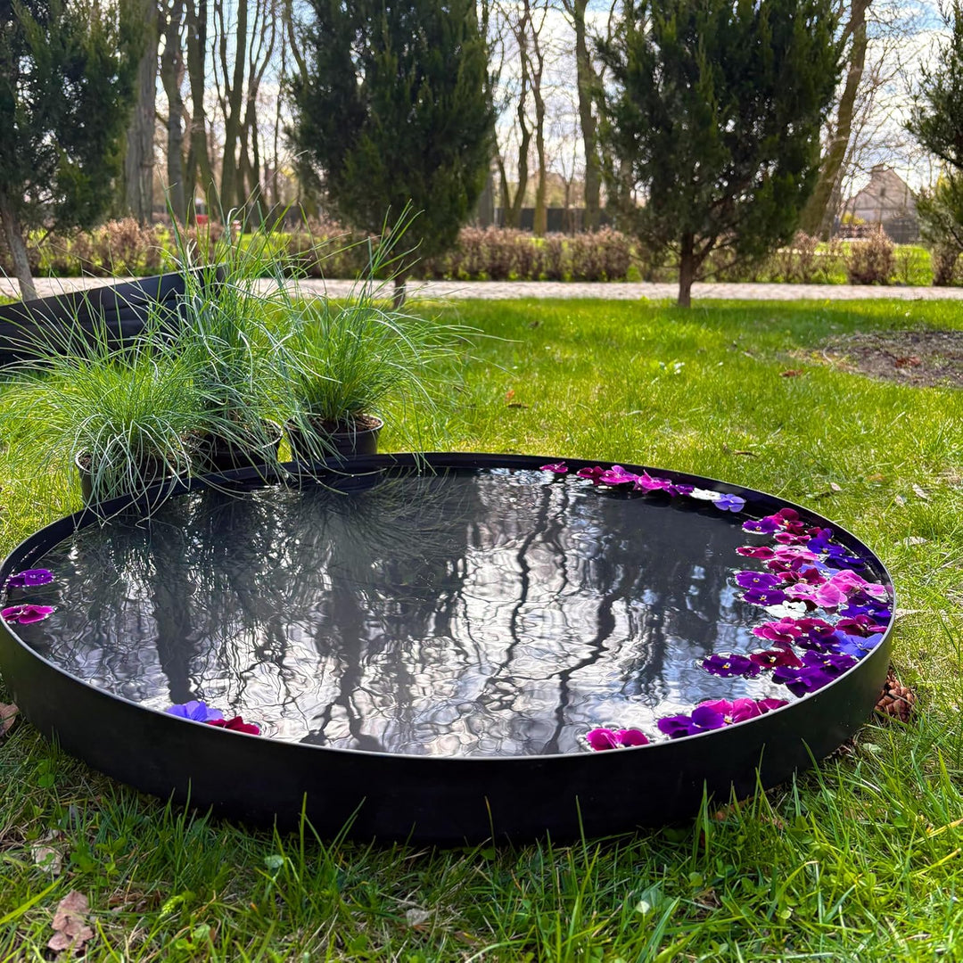 Wasserschale/Wasserspiegel Rund 80, Gartendekoration für Terrasse und Rasen, Dekorative Schachtabdec