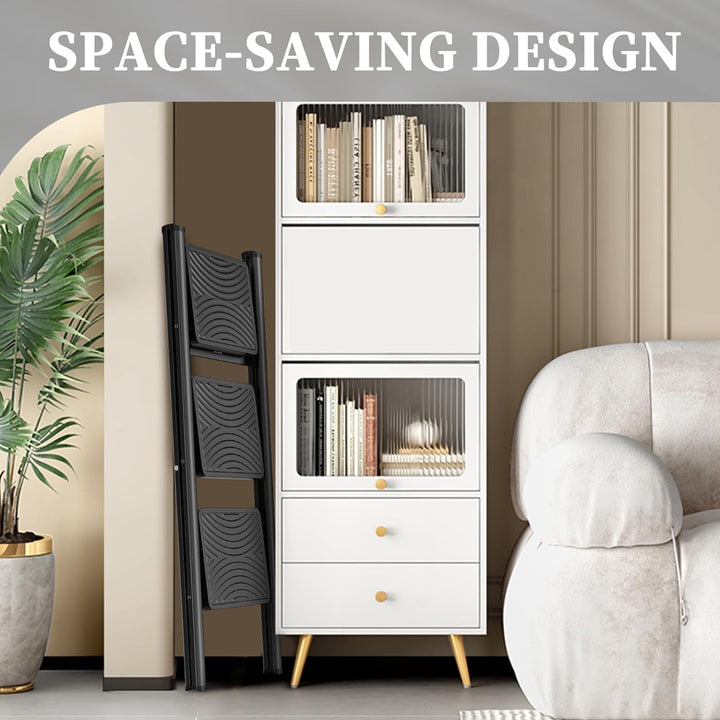 HBTower Trittleiter 3 Stufen Klappbar, Leiter 3 Stufen,stufenleiter,Leiter mit breitem Anti-Rutsch-P