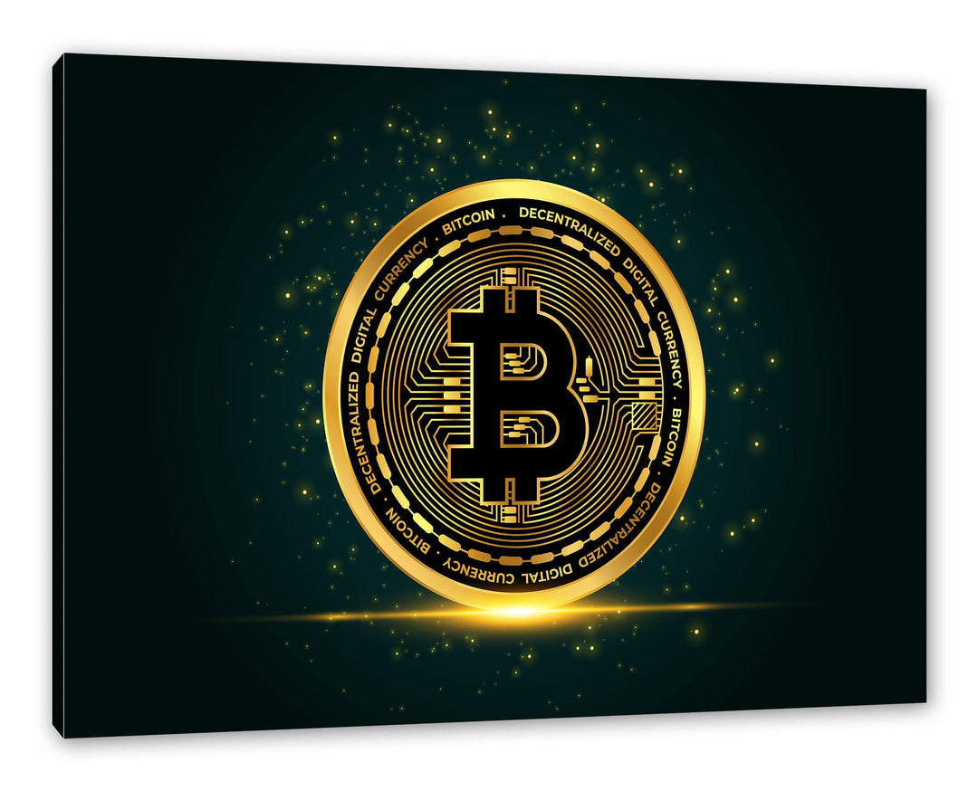 Pixxprint funkelnder Bitcoin BTC als Leinwandbild | Grösse: 120x80 cm | Wandbild | Kunstdruck | fert