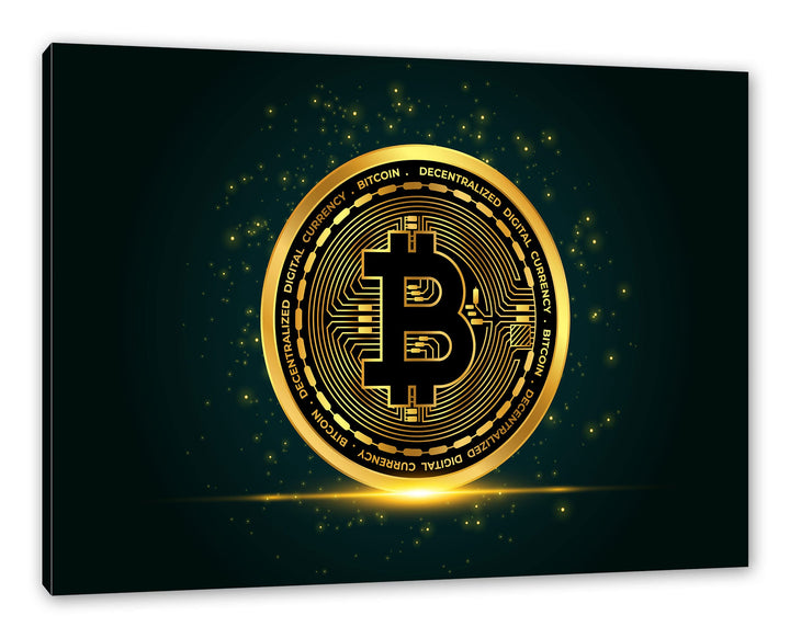 Pixxprint funkelnder Bitcoin BTC als Leinwandbild | Grösse: 120x80 cm | Wandbild | Kunstdruck | fert