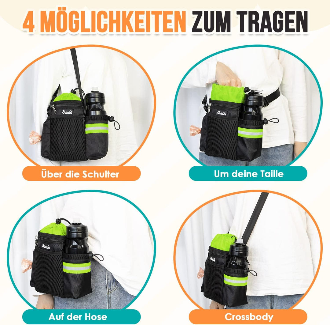 Leckerlibeutel für Hunde, Futterbeutel Hunde mit Kotbeutelspender und Wasserflaschenhalter, DREI Ver