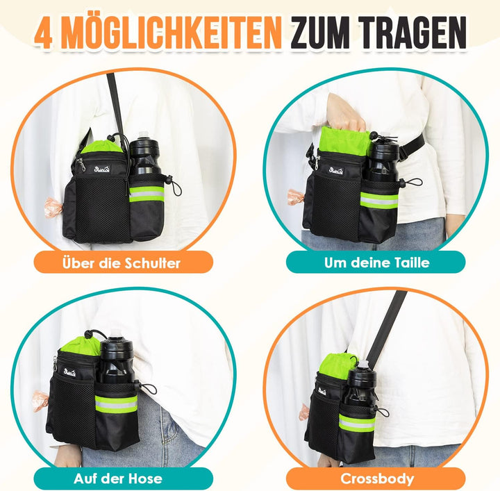 Leckerlibeutel für Hunde, Futterbeutel Hunde mit Kotbeutelspender und Wasserflaschenhalter, DREI Ver