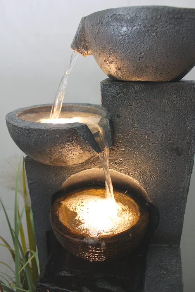 Grosser Gartenbrunnen mit LED Beleuchtung Springbrunnen Kaskade Wasserspiel Gartendekoration