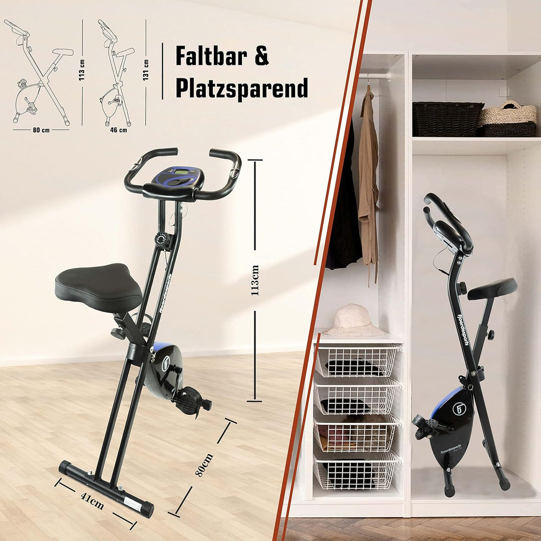 Fjoerdesports faltbarer Fahrradtrainer, Heimtrainer, Fitnessfahrrad LCD Trainingscomputer, klappbare