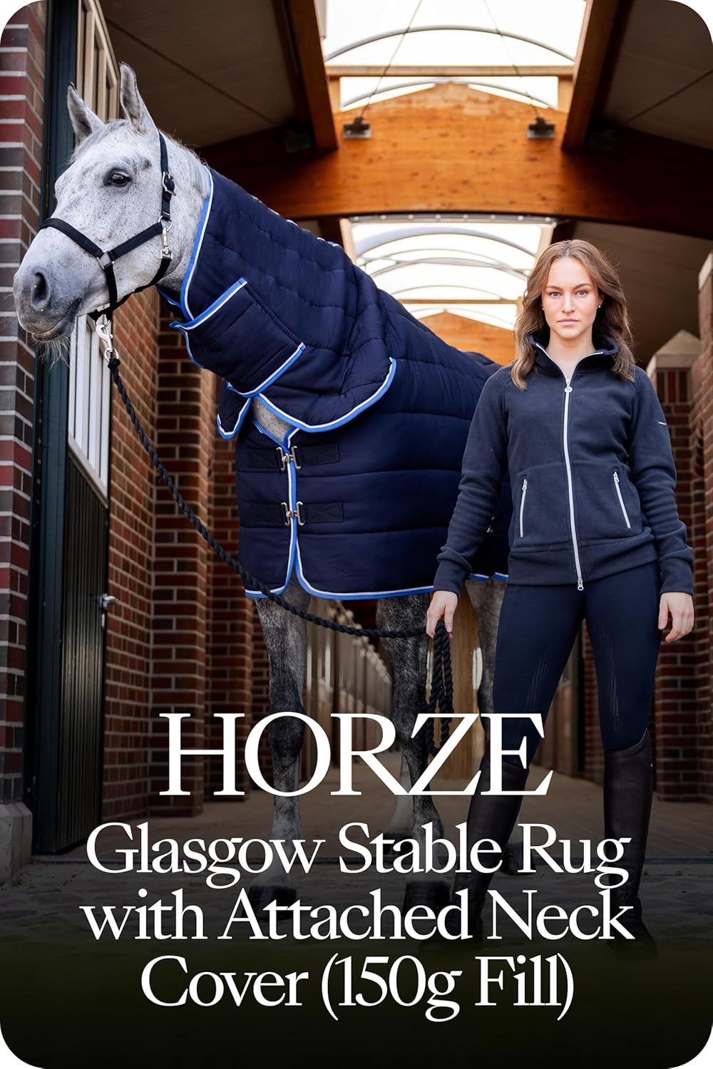 HORZE Glasgow Stalldecke/Unterdecke mit Halsteil, 150g, Blau, 155 155 Dunkelblau, 155 Dunkelblau