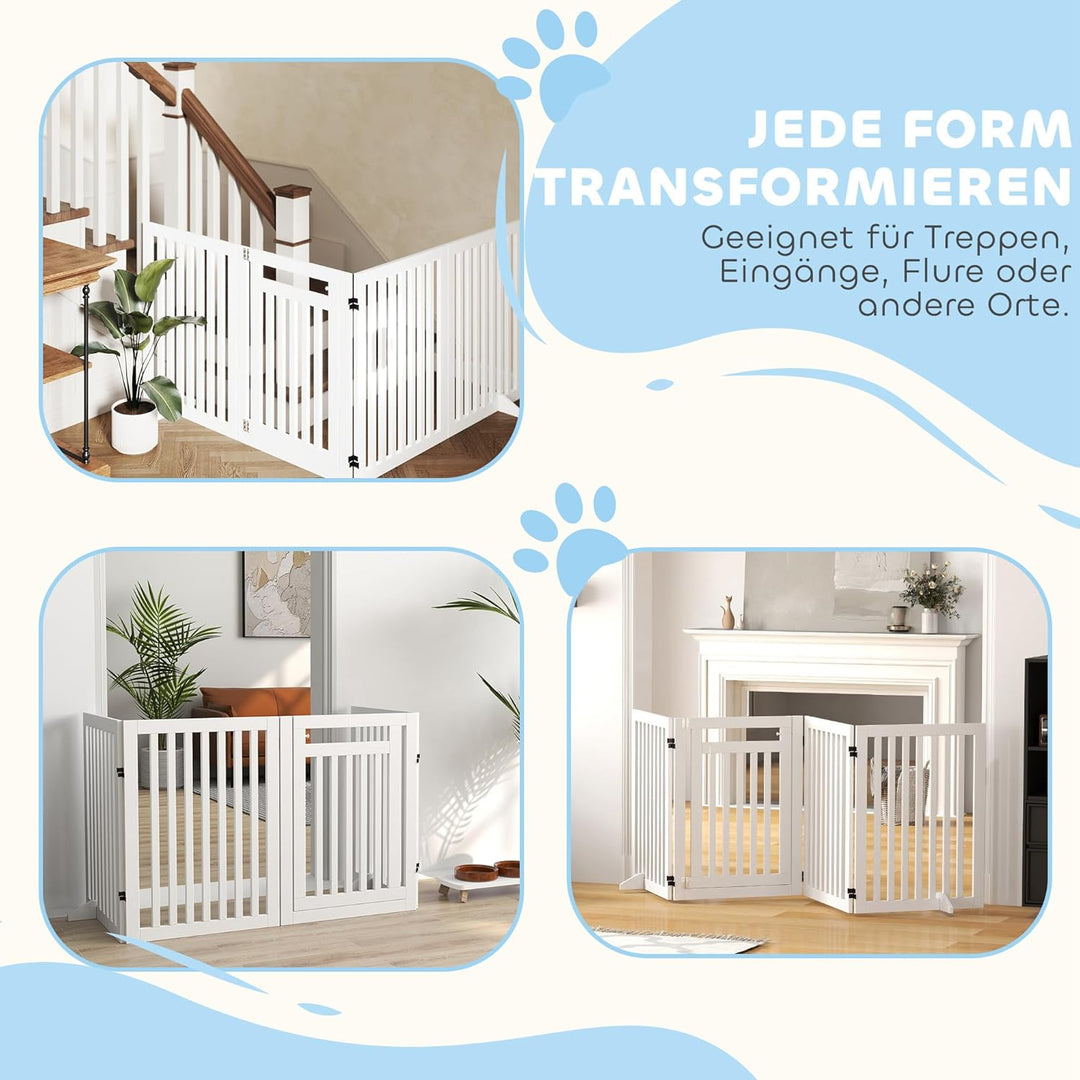 PawHut Absperrgitter Hund Freistehendes Treppengitter mit Füssen Holz 240 x 81 cm Hundegitter Schutz