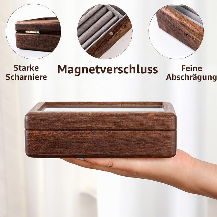 IRIVER BALNK HOCHWERTIGE SCHMUCKSCHATULLE AUS WALNUSS-HOLZ: Handgefertigte Reise-Schmuckbox für Ring