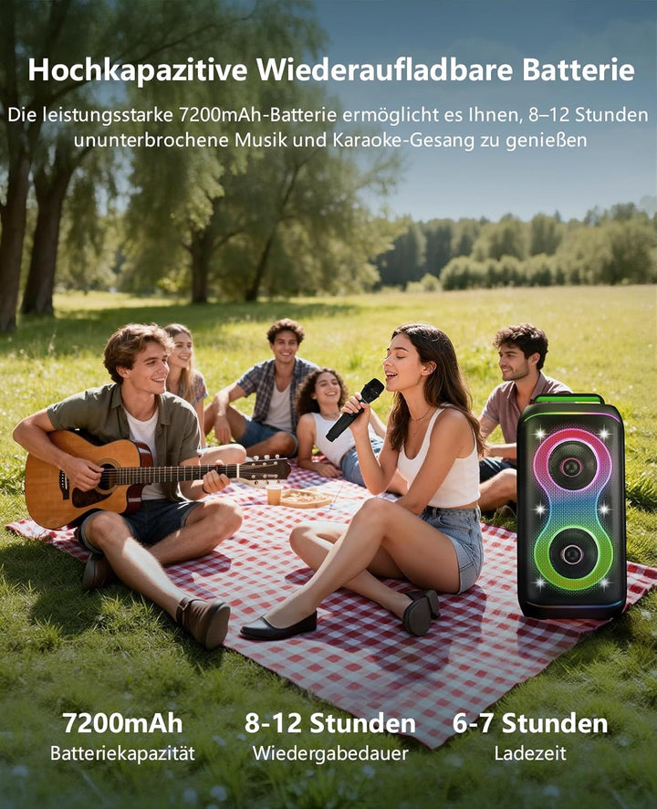 GKD61 Karaoke-Maschine für Erwachsene, 2 Kabellose UHF-Mikrofone, 400W Spitzenleistung, Tragbarer Bl