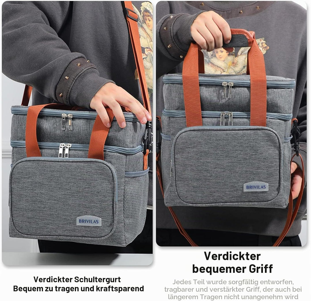 Kühltasche, 12L Klein Picknicktasche Isoliertasche Lunchtasche für Unterwegs, Double Decker Thermota