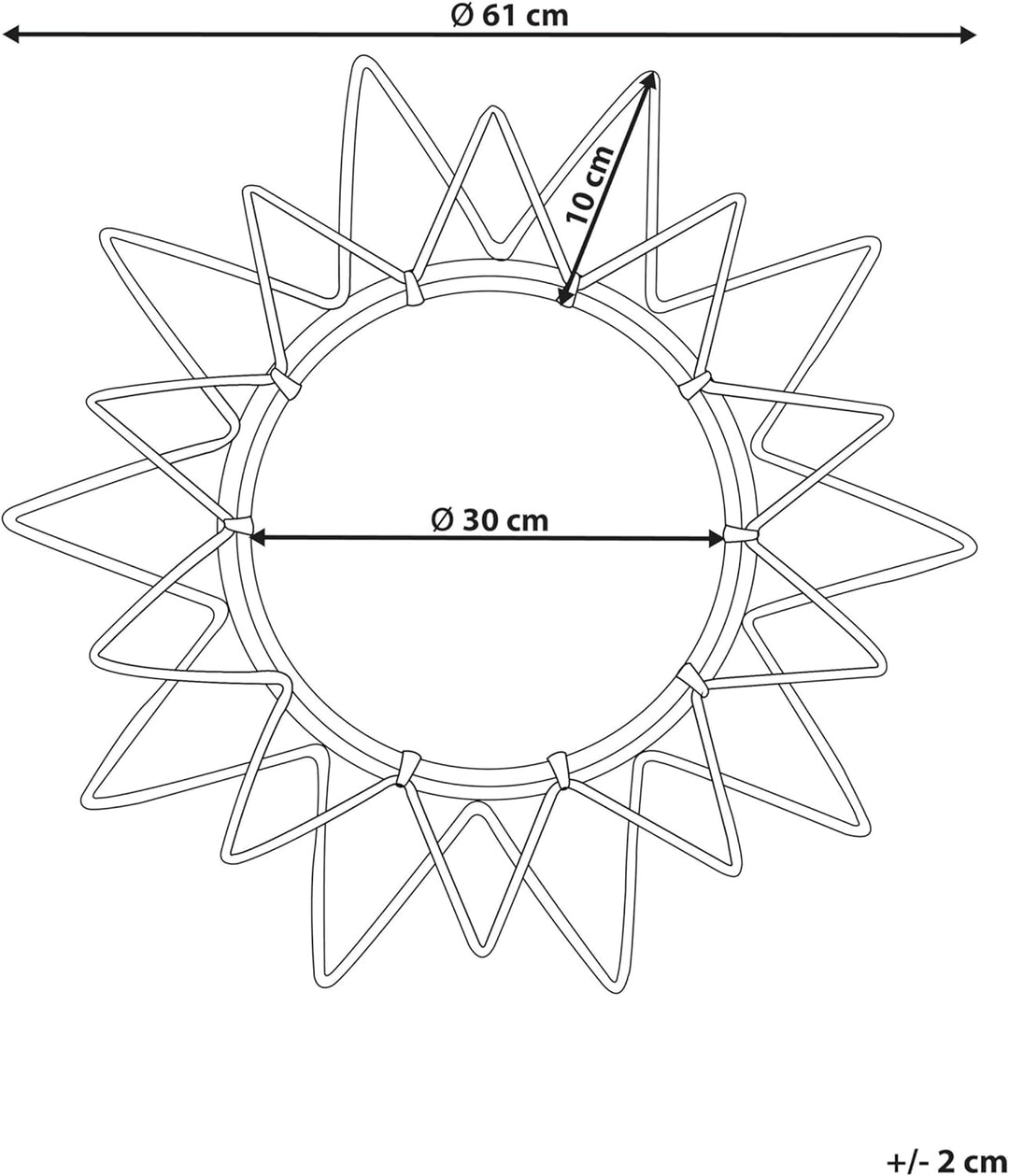 Origineller Wandspiegel natürlich aus Rattan in Sonnenform rund Boho 61 cm Aroek