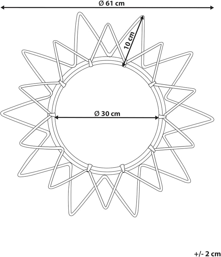 Origineller Wandspiegel natürlich aus Rattan in Sonnenform rund Boho 61 cm Aroek