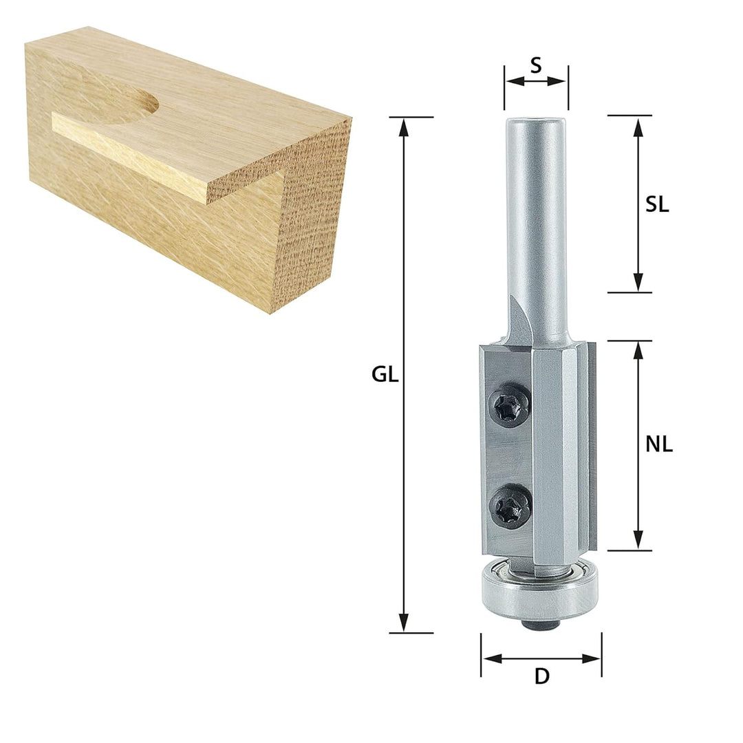 ENT 20295 Wendemesser Bündigfräser HW mit Kugellager, Schaft (S) 8 mm, Durchmesser (D) 16 mm, NL 30