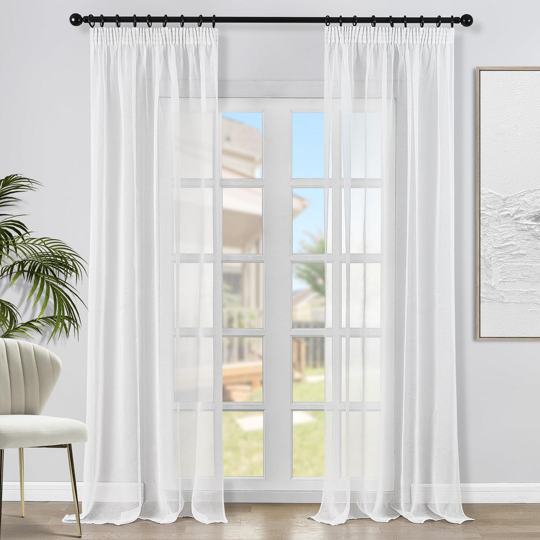 Topfinel Voile Vorhänge mit Kräuselband in Leinen-Optik Transparent für Wohnzimmer Schlafzimmer Fens