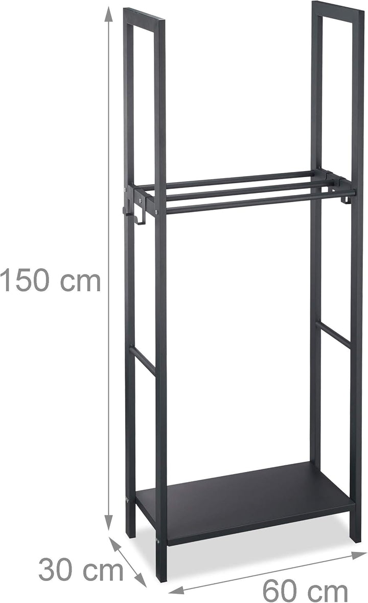 Relaxdays, anthrazit Kaminholzregal mit 2 Ablagen, aus Stahl, 4 Haken für Kaminbesteck, Brennholzreg