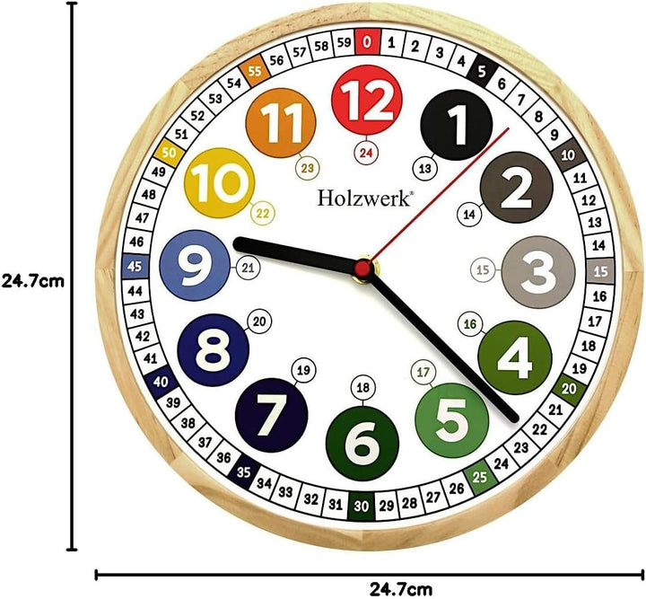 Holzwerk Germany Öko Natur Kinder-Wanduhr Kinder Jungen Mädchen aus Holz lautloses Uhrwerk ohne Tick