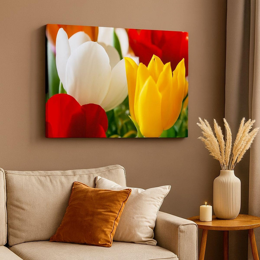 Bilder auf Leinwand Tulpen Vase Blumenstrauss Leinwandbild 70x50cm Wandbilder Dekoration Wohnzimmer