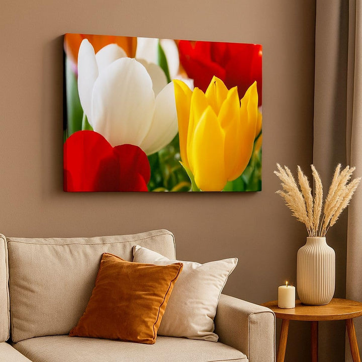 Bilder auf Leinwand Tulpen Vase Blumenstrauss Leinwandbild 70x50cm Wandbilder Dekoration Wohnzimmer