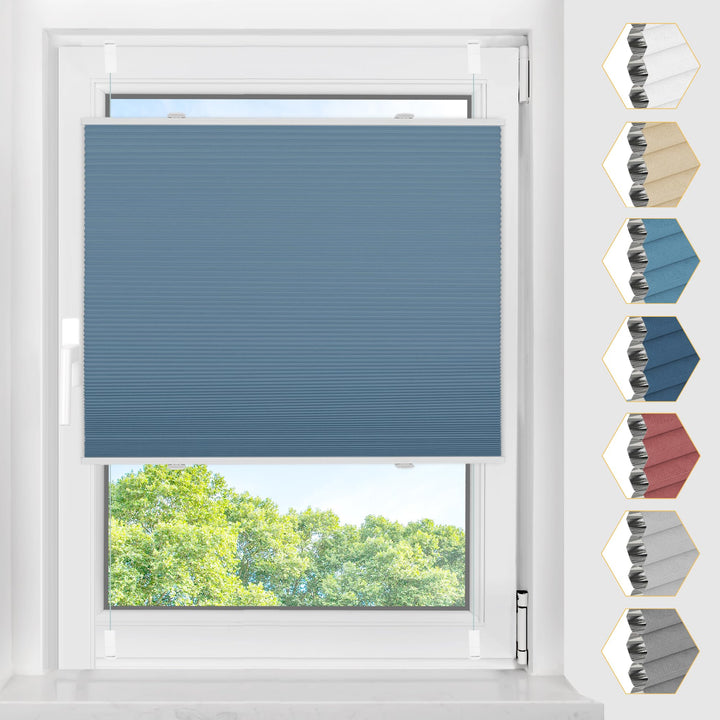 BelleMax Plissee Verdunklung Klemmfix Wabenplissee ohne Bohren Hellblau-Weiss 40x110cm(BxH), Thermo