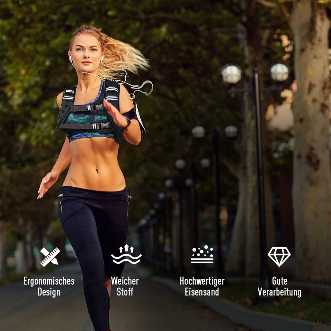 DREAMADE Gewichtsweste Trainingsweste, Fitnessweste aus SBR & Eisensand Füllung, verstellbare Laufwe