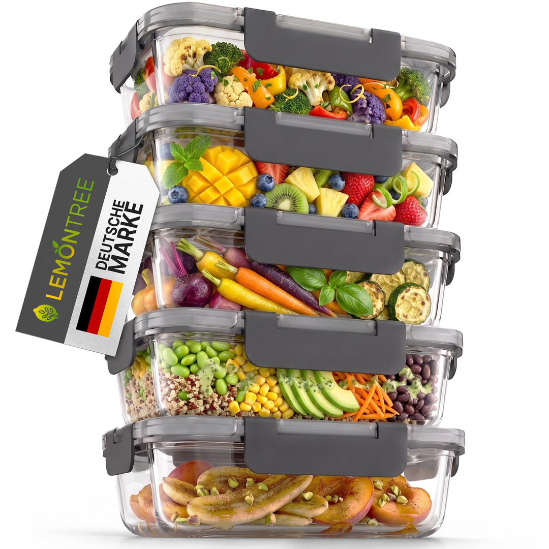 Lemontree Vorratsdosen mit Deckel Luftdicht - Meal Prep Boxen Glas - Mikrowellengeeignet, Spülmaschi