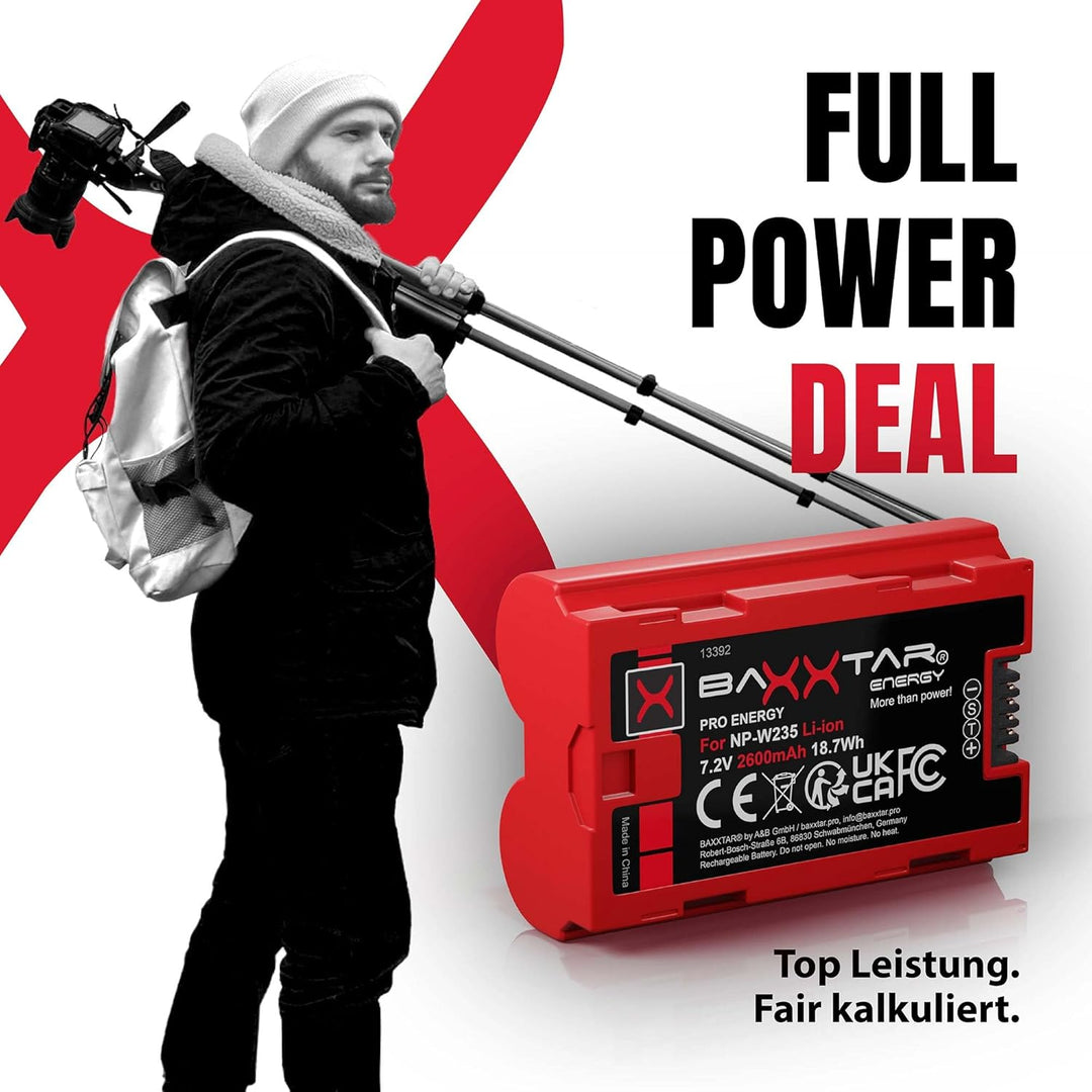 Baxxtar Pro NP-W235 2400mAh Kamera-Akku Pack mit NTC-Sensor und Transportschale Kompatibel mit Fuji