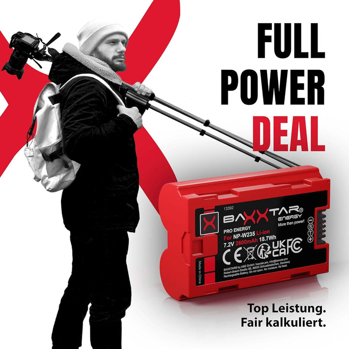 Baxxtar Pro NP-W235 2400mAh Kamera-Akku Pack mit NTC-Sensor und Transportschale Kompatibel mit Fuji