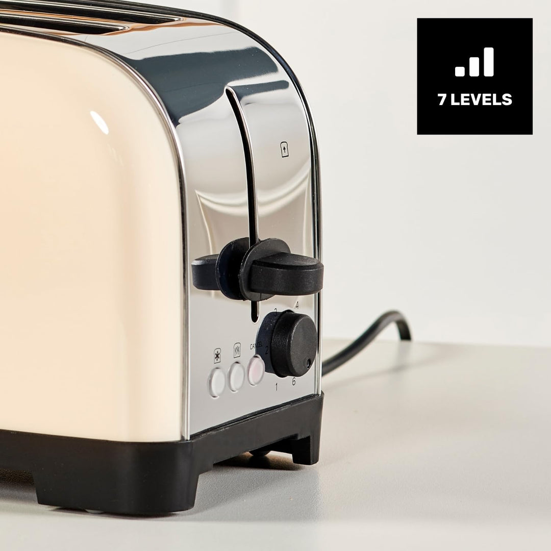 Taurus – Toaster Vintage Creme, 1500W, 2 extra lange Schlitze, 7 Bräunungsstufen, 3 Funktionen, Edel