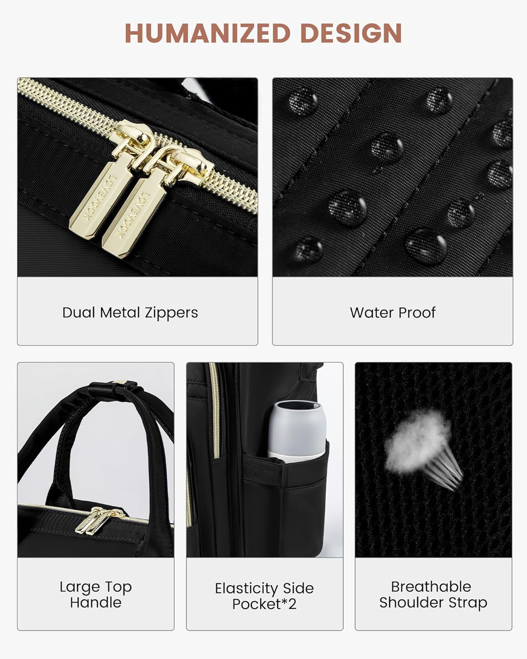 LOVEVOOK Rucksack Damen, 15,6 Zoll Laptop Schulrucksack Teenager Mädchen Wasserdicht, Elegant Reiser