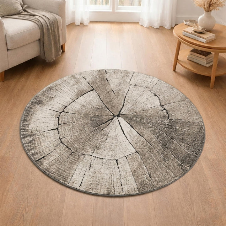 Teppich-Traum Teppich Wohnzimmer Esszimmer Teppich Holzoptik Baumring Design weich strapazierfähig B
