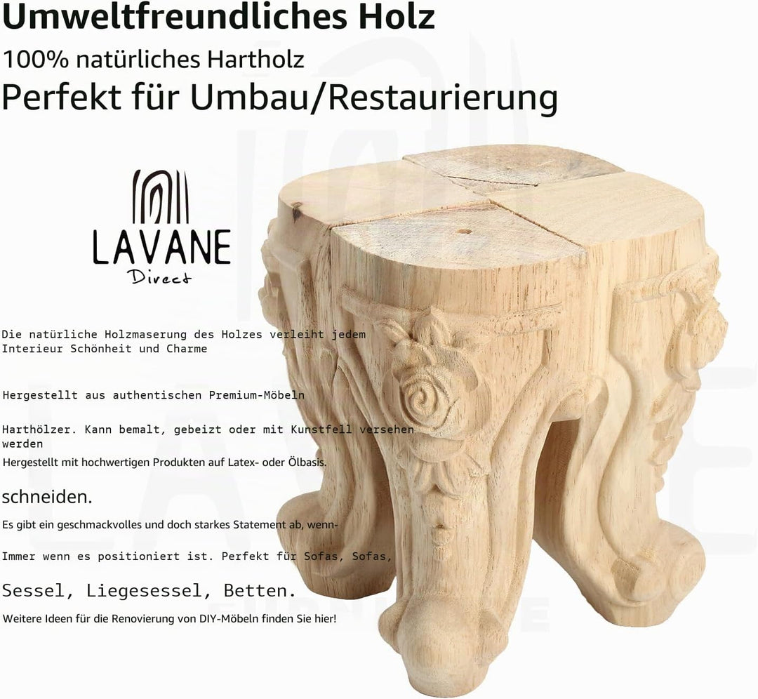 La Vane 4" / 10cm Holz Möbelfüsse, 4 Stück Europäisch Stil Massivholz Geschnitzten Ersatz Tischbeine
