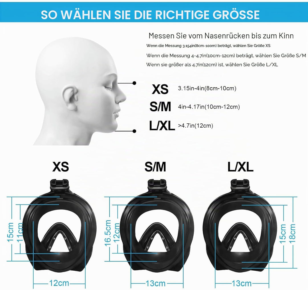 Jsdoin Schnorchelmaske Erwachsene Vollmaske,180-Grad-Sicht Tauchmaske mit Panorama-Vollgesichtsdesig
