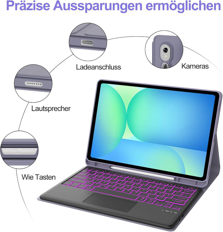 IVEOPPE Hülle mit Tastatur für Samsung Galaxy Tab S10 FE+ 13.1 Zoll, 7-Farbige Beleuchtung, Magnetis