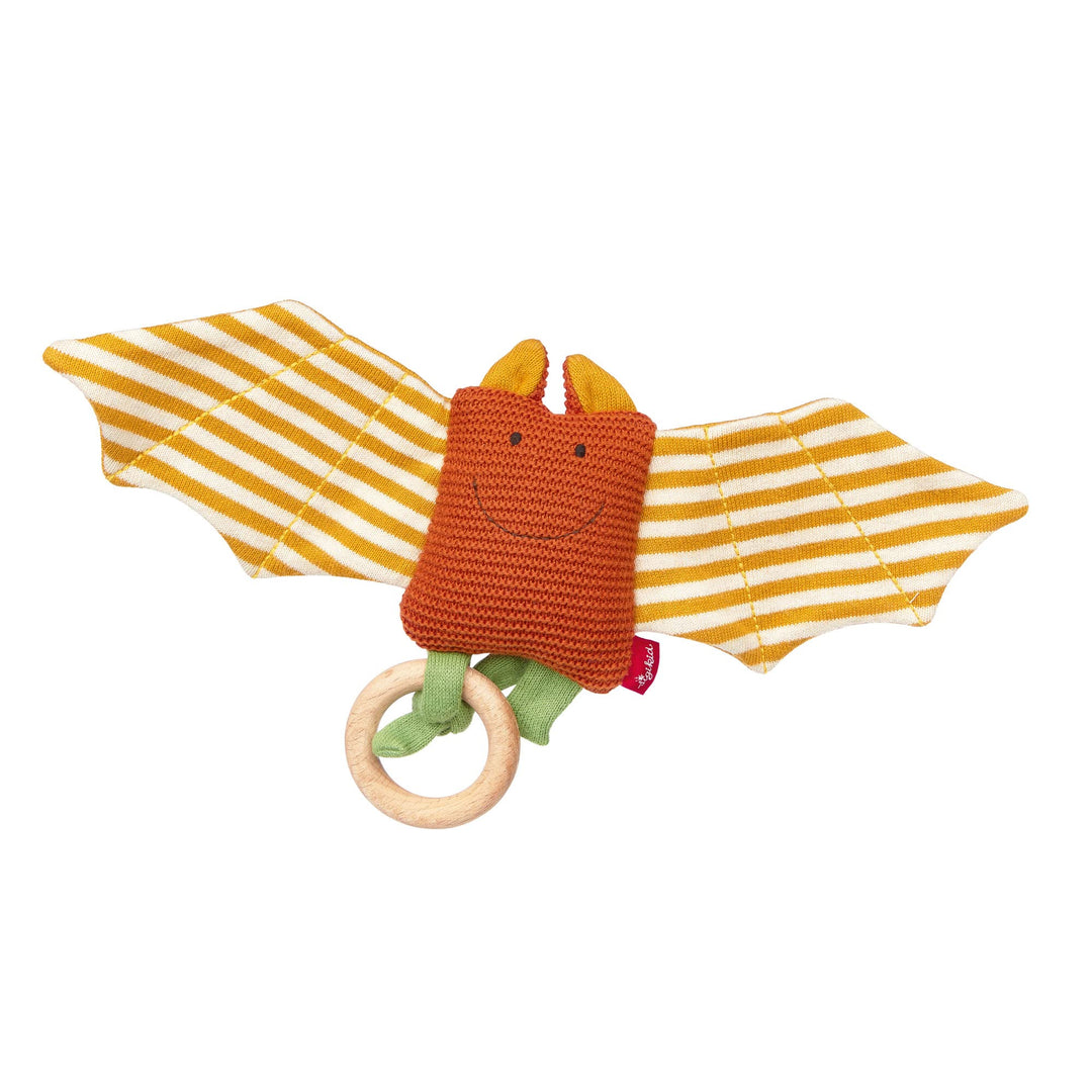 SIGIKID 39673 Strick-Greifling Fledermaus Knitted Love, Babyspielzeug aus Baumwollstrick mit Holzrin