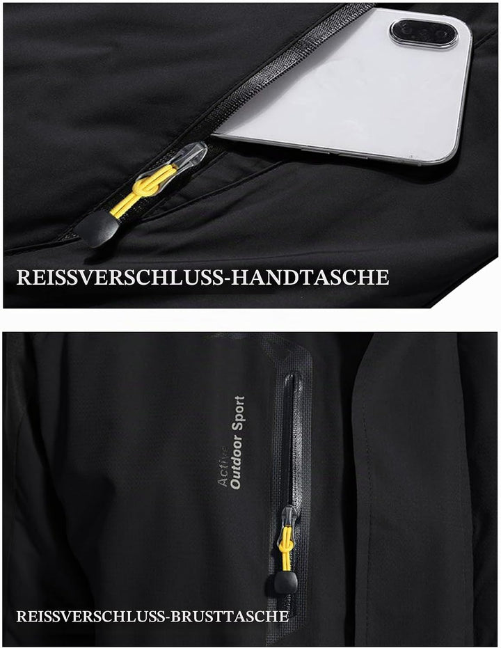 KEFITEVD Herren Winter Wasserabweisende Skijacke Fleece Gefüttert Arbeitsjacke mit Abnehmbarer Kapuz
