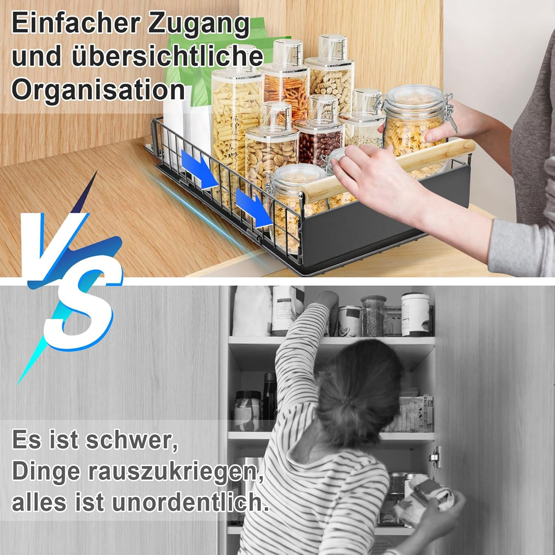 AirOpen Ausziehbare Schublade Küche, Hochwertiger Karbonstahl Ausziehbarer Schrank Organizer, Ultral