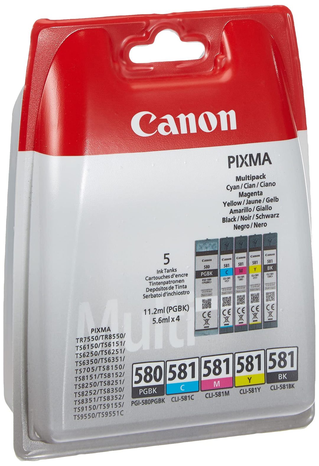 Canon PGI-580 BK / CLI-581 BK/C/M/Y Druckertinte - Pigment- und Farbstofftinte Multipack für PIXMA T