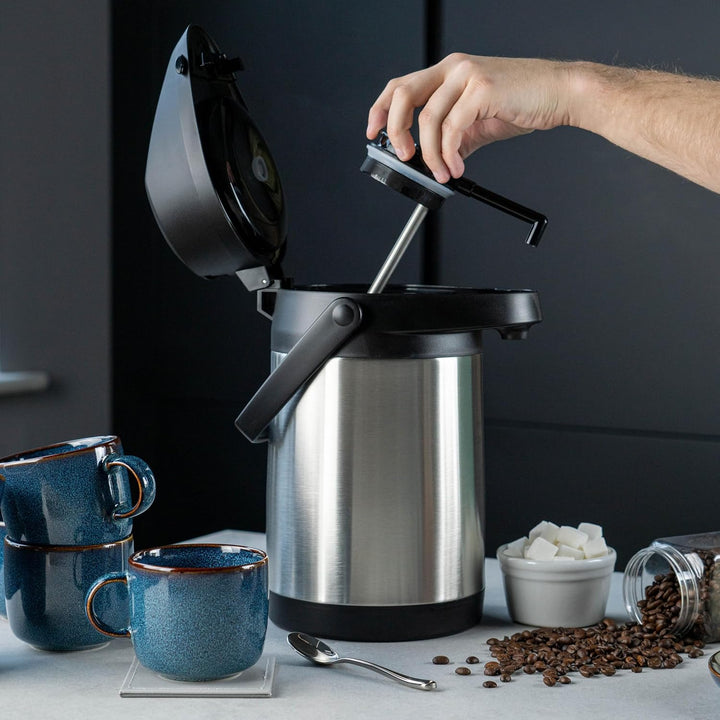 Pioneer Airpot Isolier-Pumpkanne, 3 Liters, Edelstahl-Getränkespender, Beschriftet mit 'TEA', Doppel