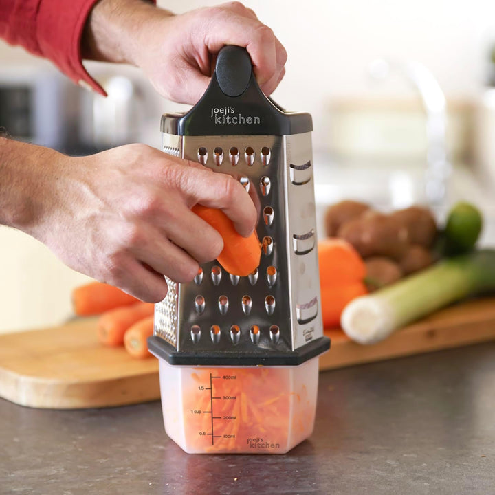 Joeji's Kitchen Käsereibe - 6-seitige Reibe mit Behälter Handreibe Hobel Zerkleinerer Zester Rutschf