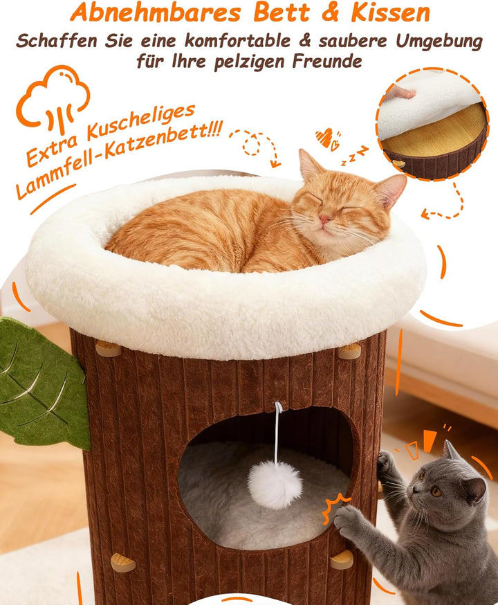 3-stöckige Kratztonne für Katzen -Kratzbaum mit Kratzbrett &amp; 3 Matten, Spieltonne für Katzen bis 20