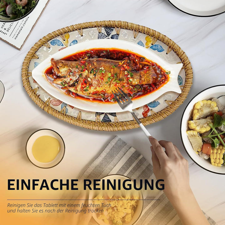 Joyeee Ovale Rattan-Tablett-Schalen, 2 Stück, Rattan-Aufbewahrungsschalen, dekorativer Weidenkorb zu