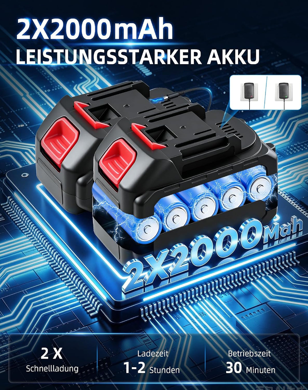 Akku Hochdruckreiniger kabellos, 60 Bar, 2x2000mAh, 5m Schlauch. Hochdruckreiniger akku für Auto/Gar