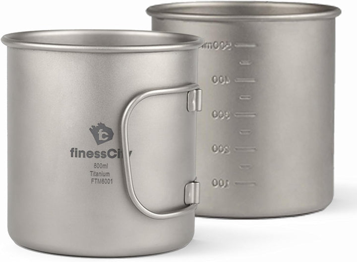 Titanbecher Campingbecher mit Messmarken, Extra stark Ultraleicht (Ti), gesunder &amp; umweltfreundliche