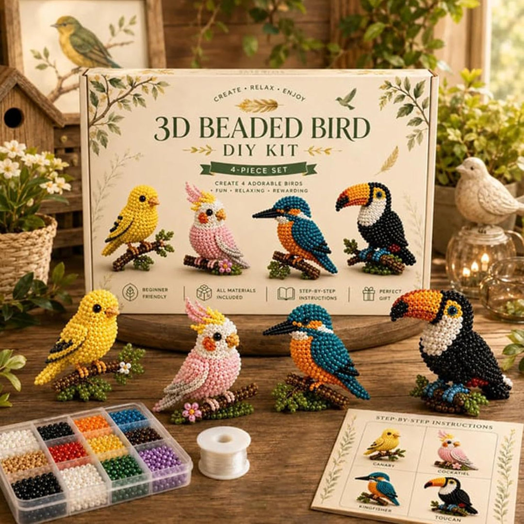 Hamosky 3D-Perlen-Vogel-Bastelset, handgefertigtes 3D-Perlen-Kunst-Bastelset, DIY-Tiere, Perlenstick