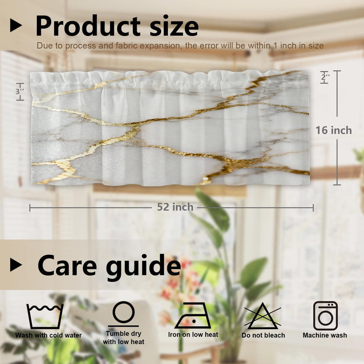 Delicate White Marble Kitchen Valances for Windows,Marble with White Golden Texture Blackout Valance