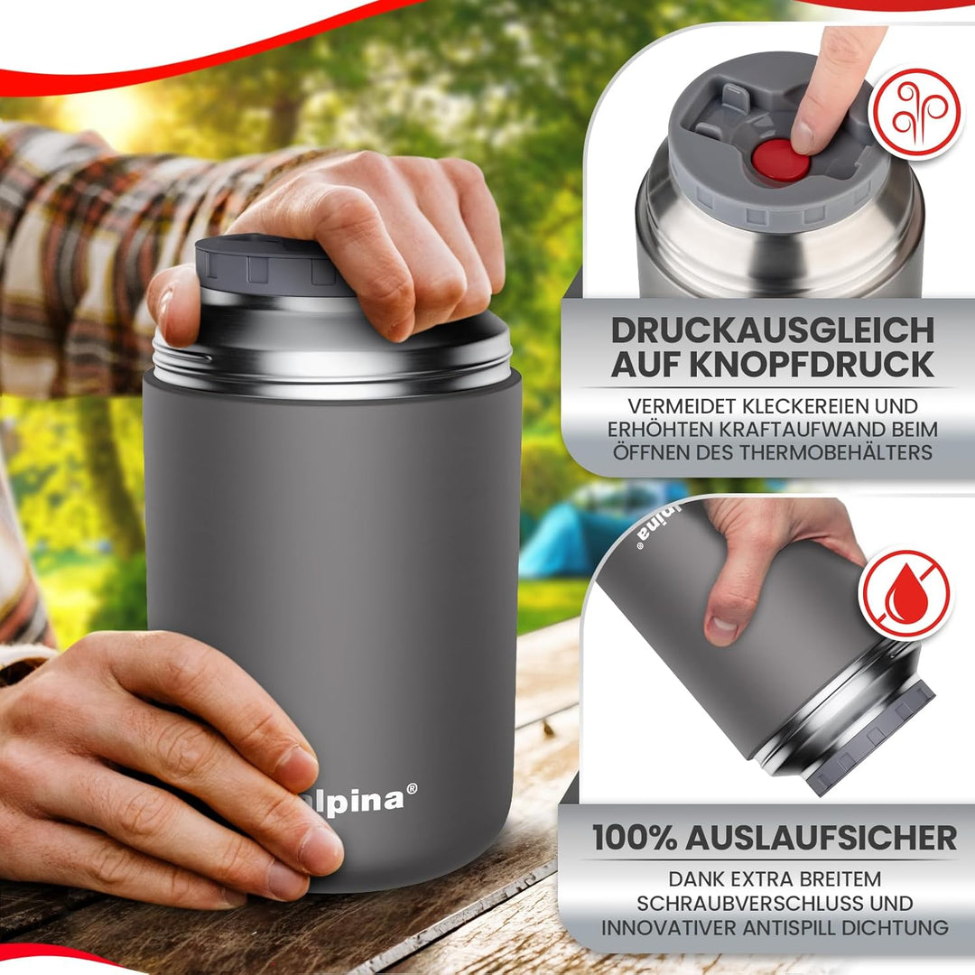 alpina Thermobehälter für Essen - SPÜLMASCHINENFESTER Thermo Becher ml mit Druckausgleich und faltba