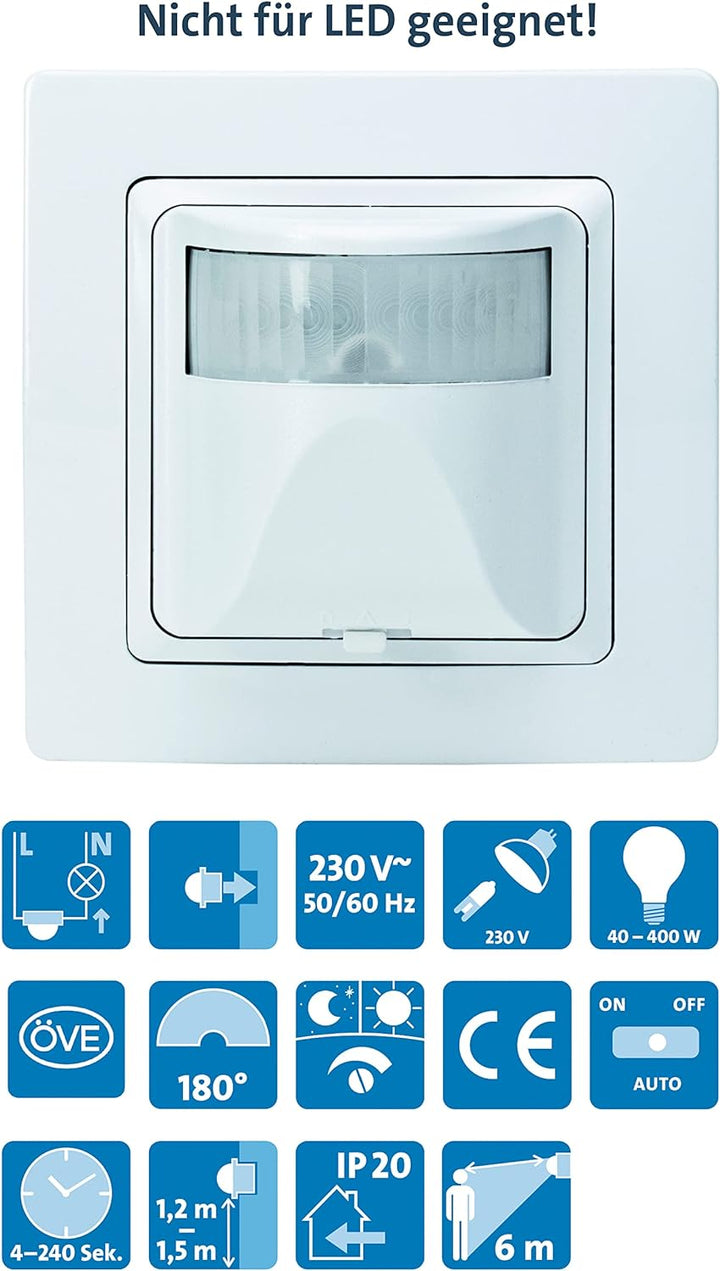 Kopp 808102014 INFRAcontrol 180 Grad, Komplettgerät, inkl. 1-Fach Abdeckrahmen (Design Paris), UP, I