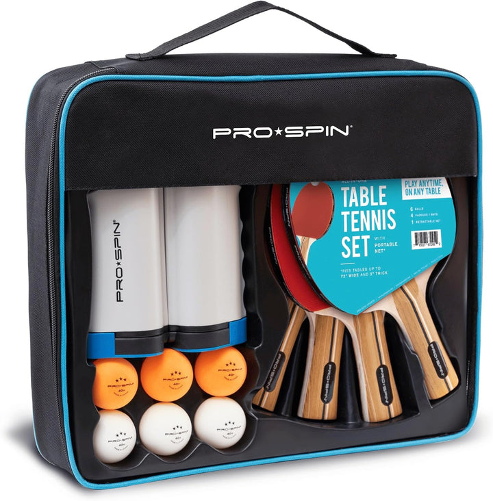 PRO-SPIN Tischtennisschläger Set - Mit Tischtennisnetz Für Jeden Tisch, Tischtennis bälle 3-Sterne,