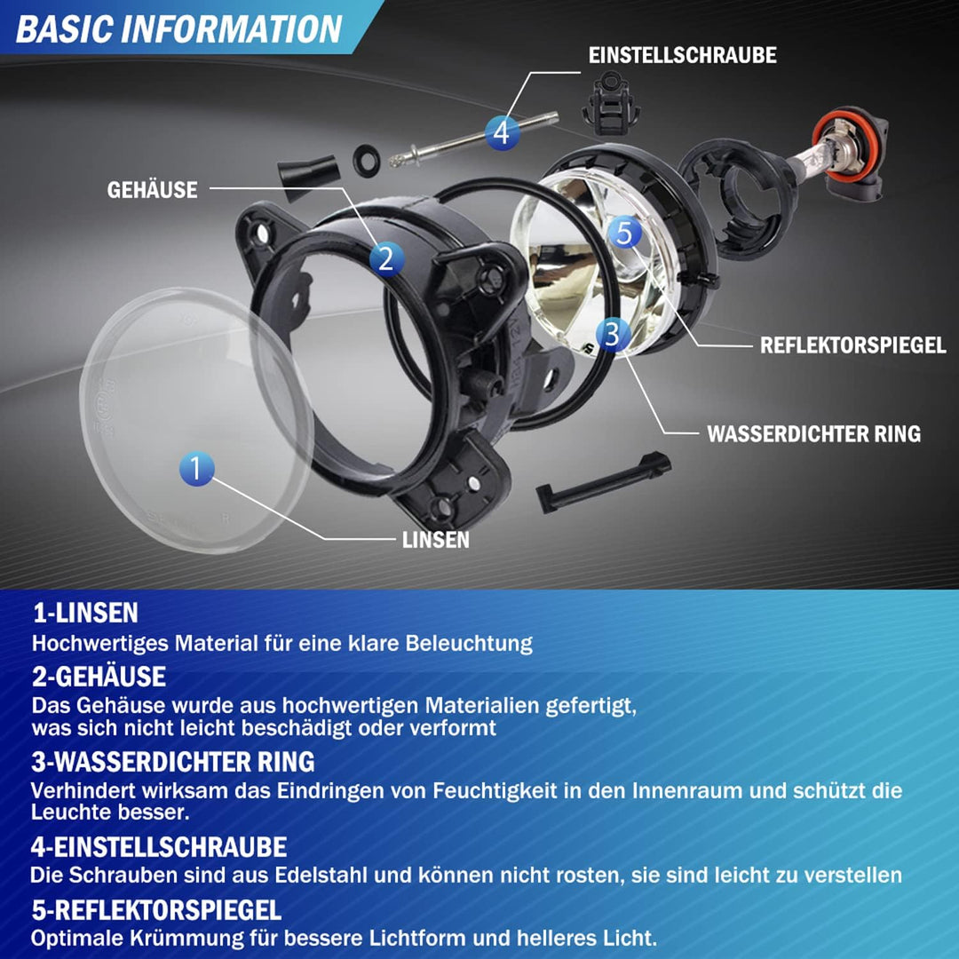 Tula Motoren Nebelscheinwerfer für VW Transporter/Multivan T5(7E/7F/7J/7H) 04-09 Polo 9N 05-12 30-50