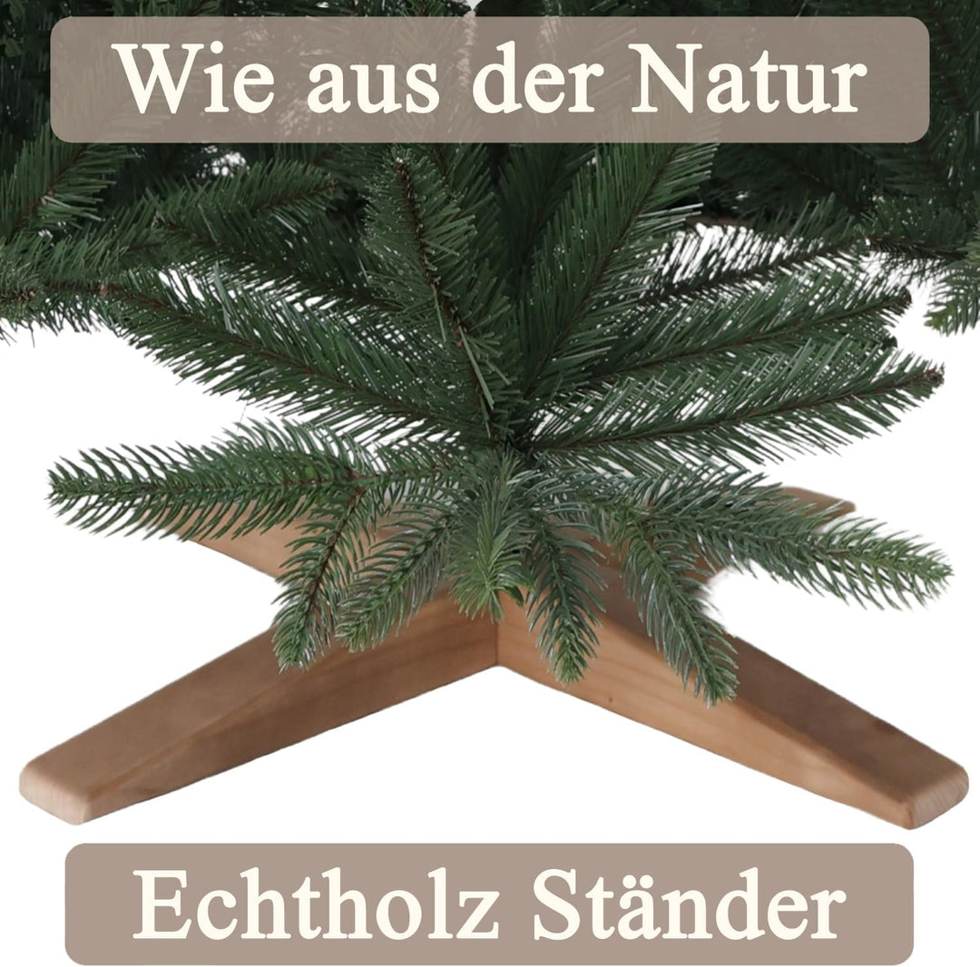 Hochwertiger künstlicher Weihnachtsbaum 180cm mit Holzfuss - Premium Spritzguss Weihnachtsbaum künst