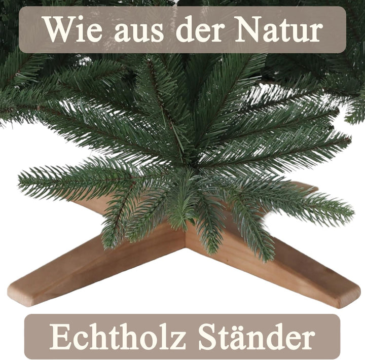 Hochwertiger künstlicher Weihnachtsbaum 180cm mit Holzfuss - Premium Spritzguss Weihnachtsbaum künst